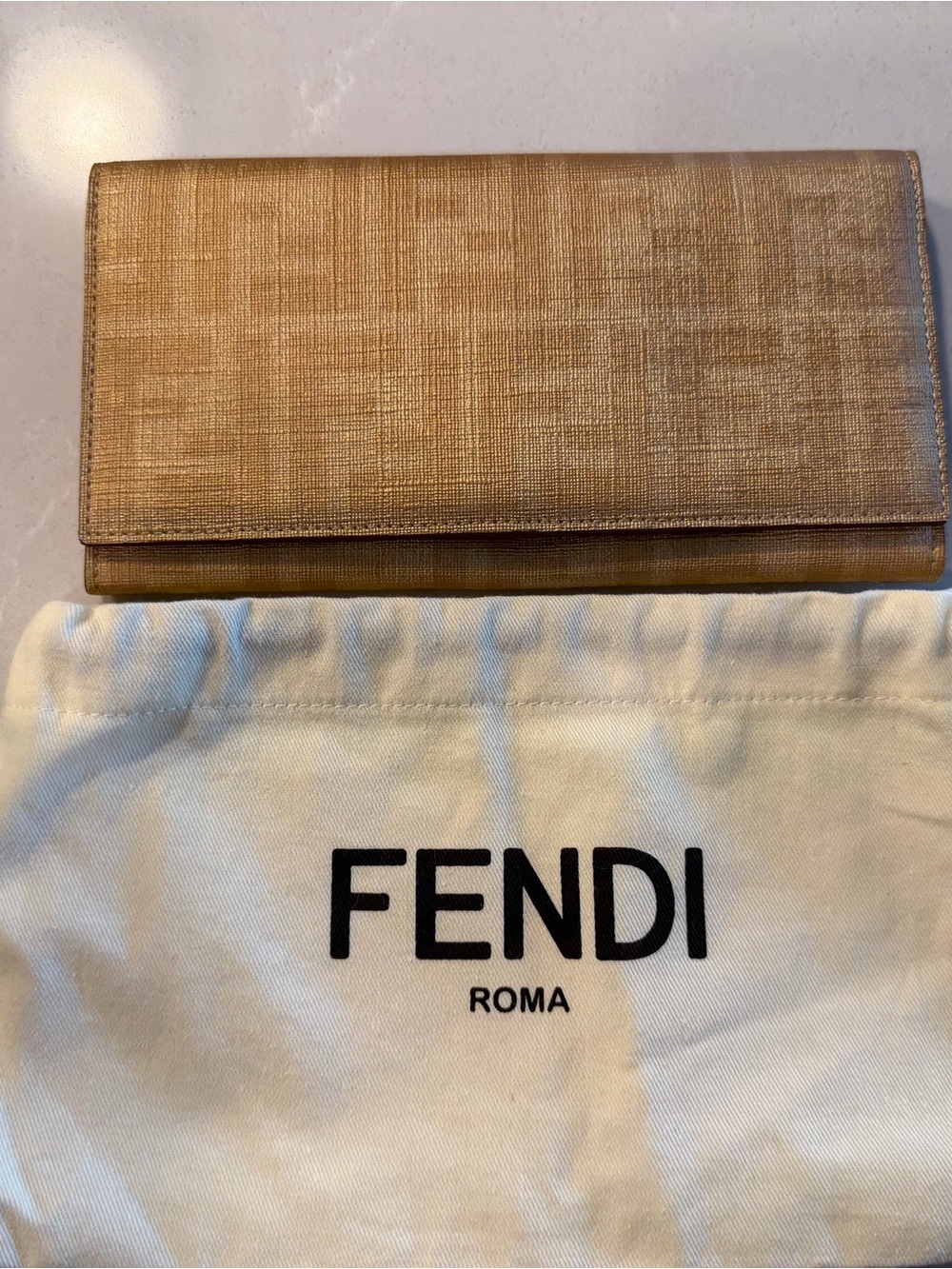 Fendi Metallic Gold Textured Continental Card Holder